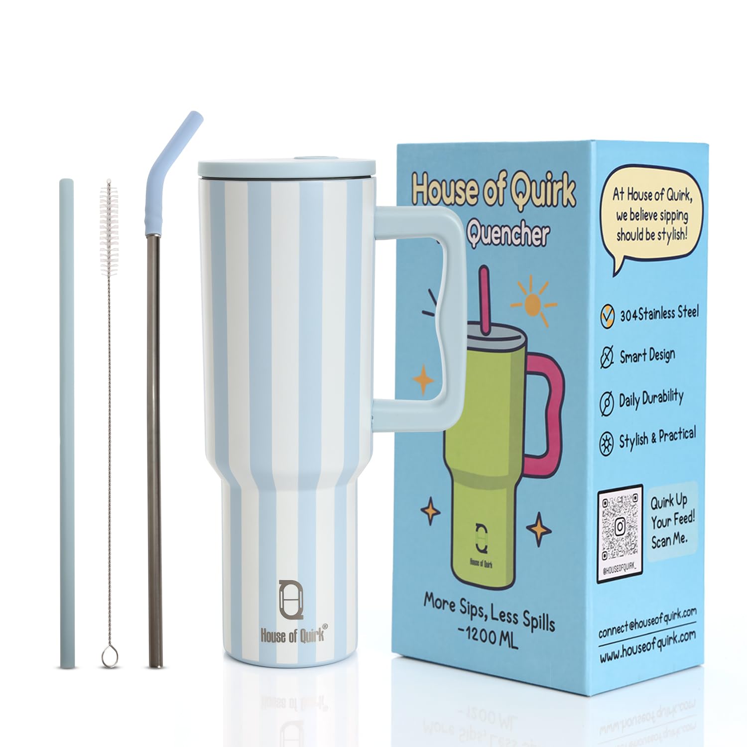 1200ML Insulated Stainless Steel Tumbler with Lid, Handle & Straws - (1200 ML)