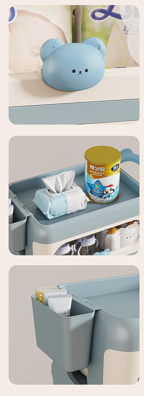 4-Tier Baby Dresser Storage Trolley Plastic Rolling Cart with Drawers