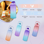Set of 3 Water Bottle with Straw 2 Litre+900ml+280ml (Purple/Blue)