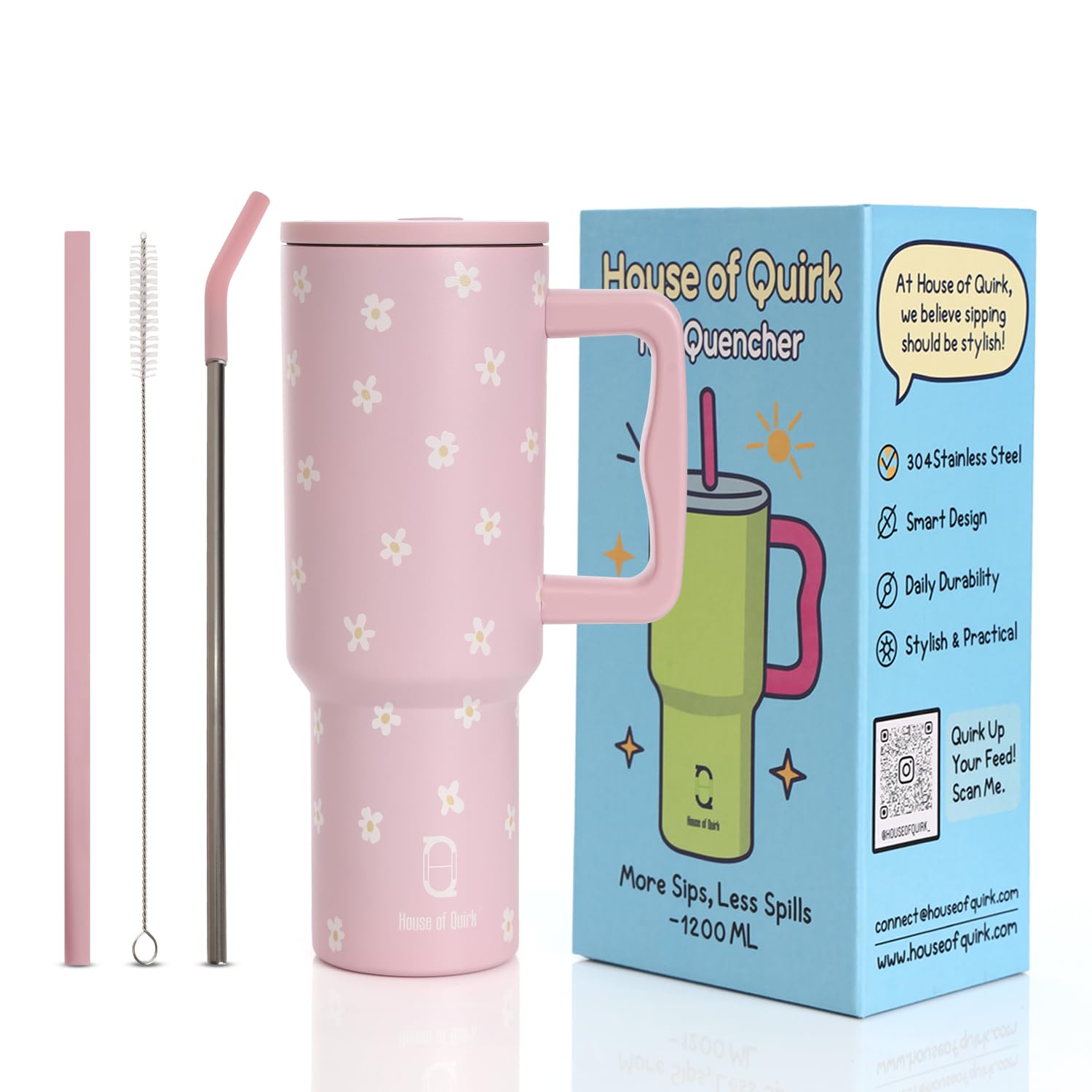1200ML Insulated Stainless Steel Tumbler with Lid, Handle & Straws - (1200 ML)