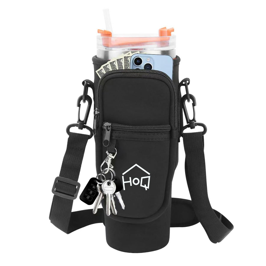 Water Bottle Carrier Bag with Phone Pocket with Adjustable Strap (Tumbler Not Included)