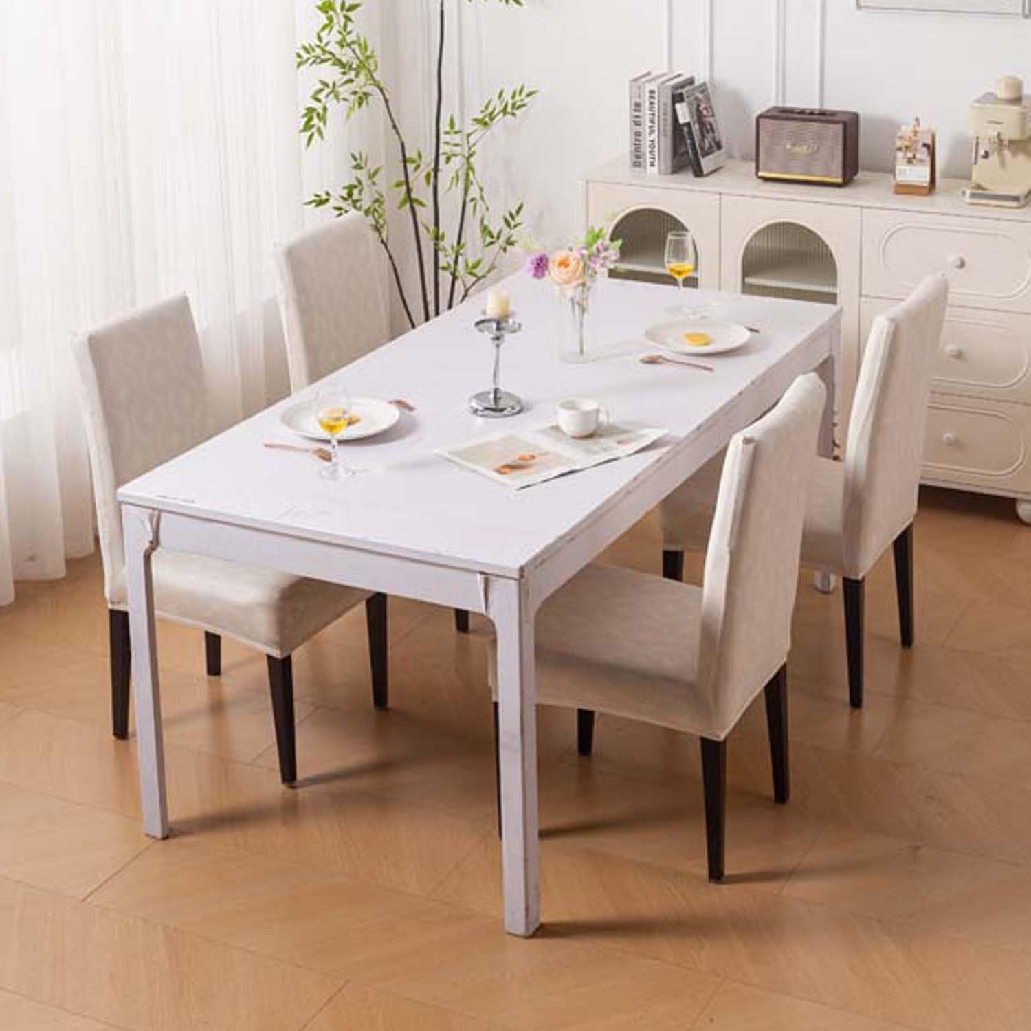 Elastic Chair Cover Stretch Removable Washable (Beige Blossom)