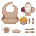 9 Pcs Silicone Feeding Set for Babies | Airplane Divided Plate & Bowl, Spoons, Forks & Bib