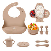 9 Pcs Silicone Feeding Set for Babies | Airplane Divided Plate & Bowl, Spoons, Forks & Bib
