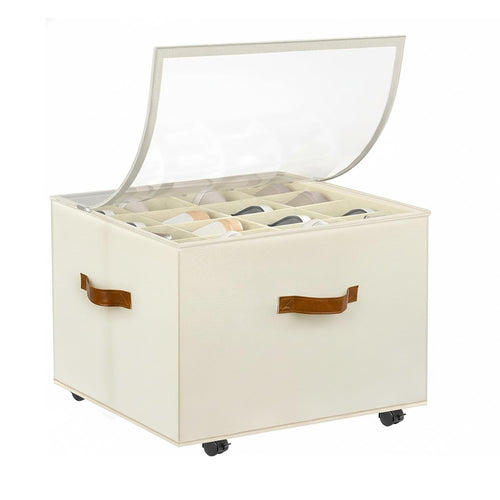 Transparent Storage Box with Wheels & 16 Adjustable Dividers