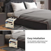 Bedside Caddy, 5 Pockets Remote Control Holder Bed Sofa storage organizer Side Pocket Large (Beige)