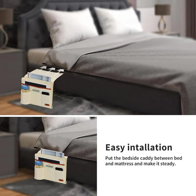 Bedside Caddy, 5 Pockets Remote Control Holder Bed Sofa storage organizer Side Pocket Large (Beige)