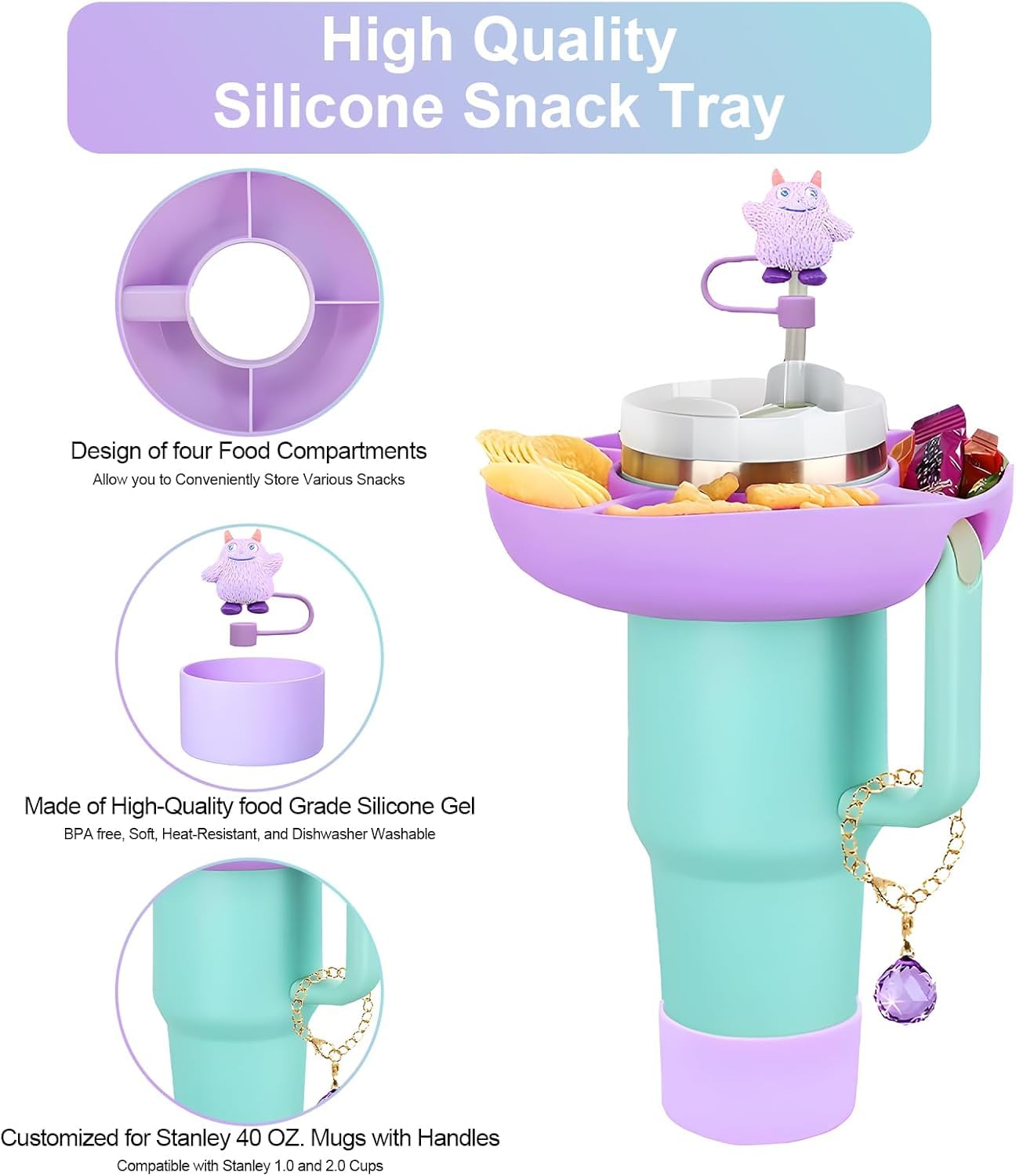 5Pcs Plastic Snack Bowl & Silicone Cup Boot Set for 40oz Tumbler with Handle( Tumbler Not Inclued)