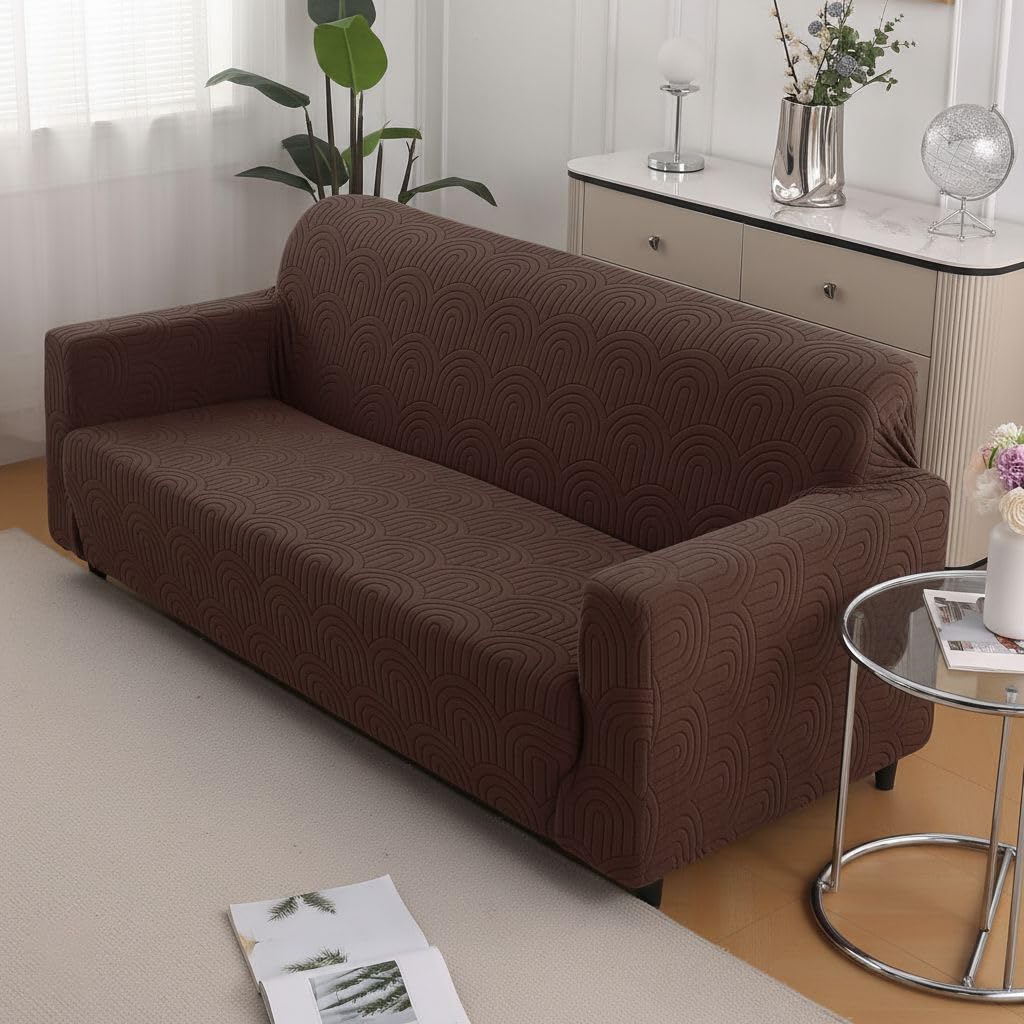 Premium Jacquard Fabric 220 GSM Sofa Cover – Soft, Stretchable (Brown)