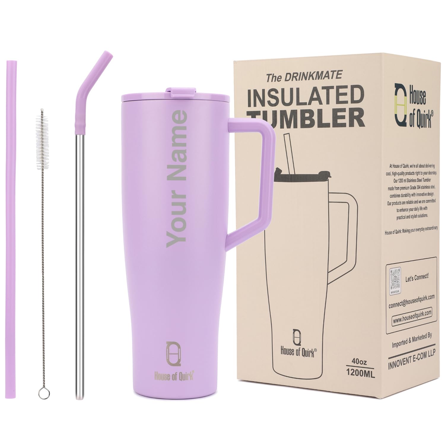 1200ML Custom Name Tumbler with Handle & 2 Straw Flip Lid (Non-Returnable & Non-Replaceable)