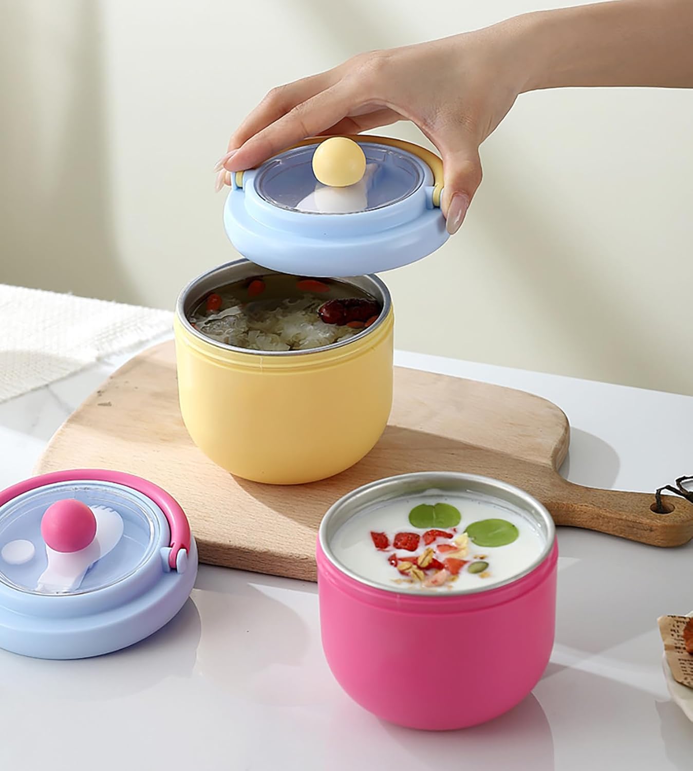 304 Stainless Steel Breakfast Cup with Lid & Spoon