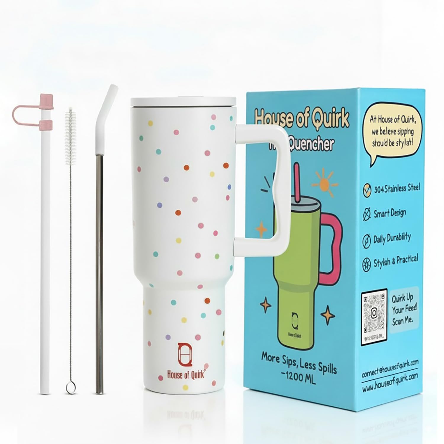 1200ML Insulated Stainless Steel Tumbler with Lid, Handle & Straws - (1200 ML)