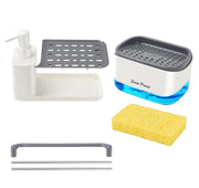5-in-1 Kitchen Soap Dispenser Set with Sponge Holder & Tray – Sink Organizer for Dish & Hand Soap (White)