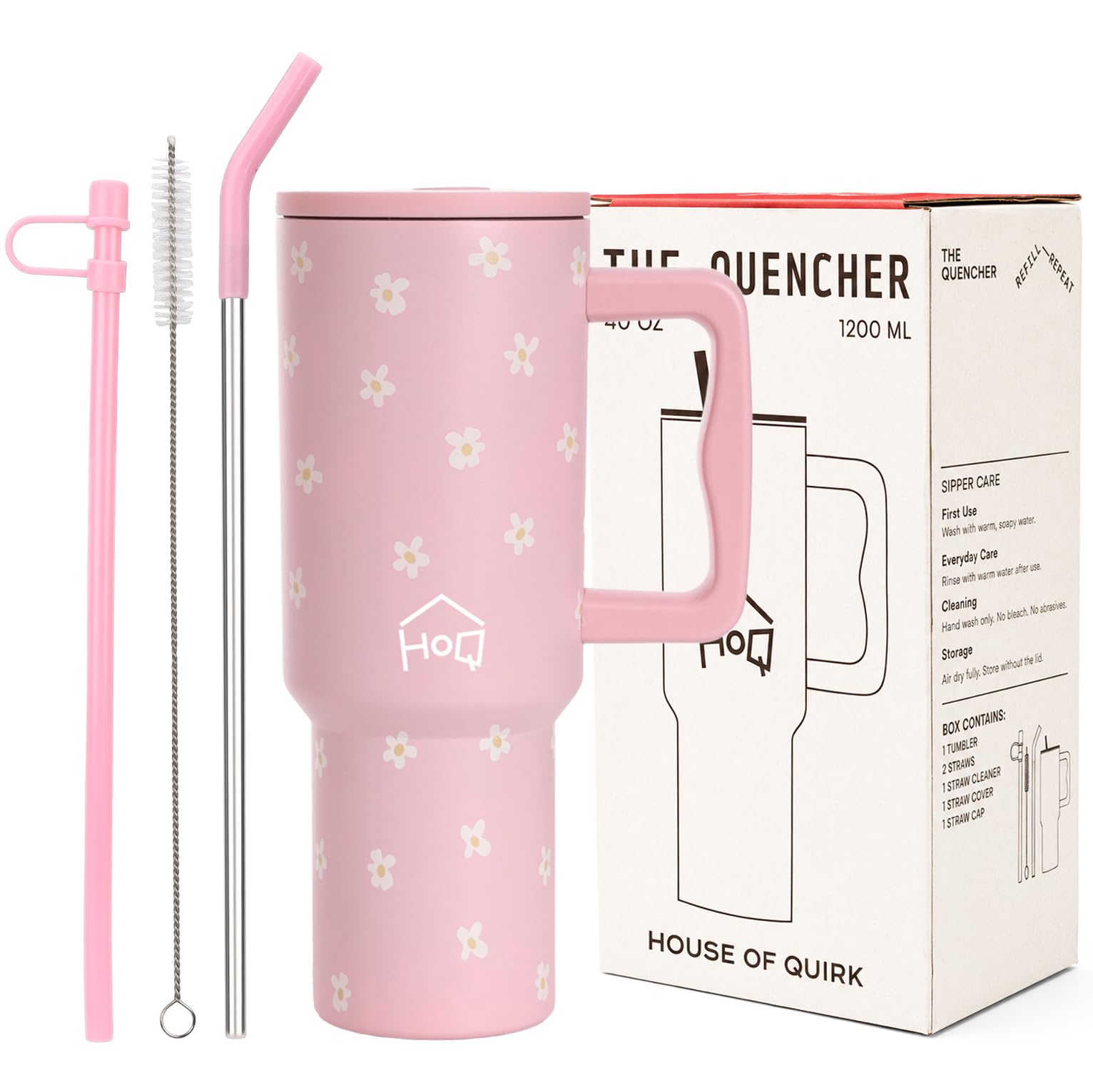 1200ML Stainless Steel Tumbler with Lid, Handle & Straws - (1200 ML)