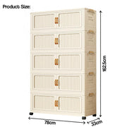 Foldable Storage Box Cabinet with Wheels Multi-Purpose Household Storage (Cream)