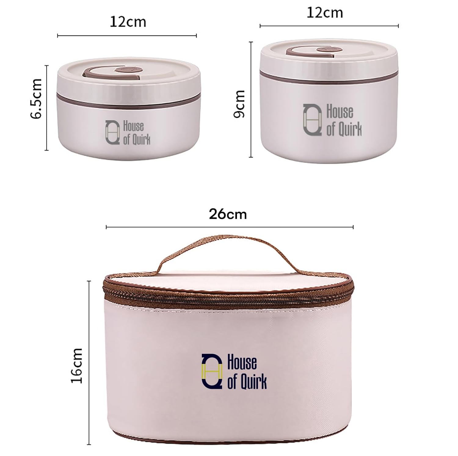 304 Stainless Steel Bento Lunch Box – 4 Stackable Containers with Thermal Case (Beige)
