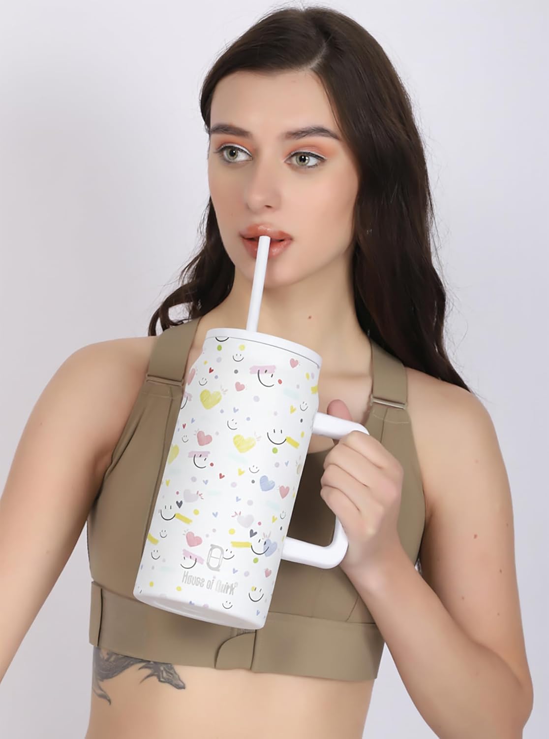 1500ML Mug Tumbler with Handle and Straw Lid (Printed)