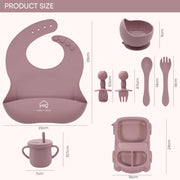 9 Pcs Silicone Baby Feeding Set | Car Divided Plate & Bowl, Spoons, Forks & Bib