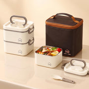 304 Stainless Steel Lunch Box with Divider, Lunch Bag & Spoon (Beige)