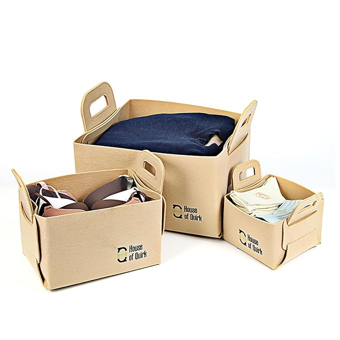 Storage Basket Felt Storage Bin Organizer with Carry Handles (Pack of 3)