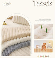 3D Striped Rabbit Plush Soft Sofa Mat Anti-Slip Fuzzy Plush- Cream