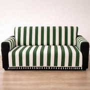 IKATRA Series Quilted Printed Sofa Cover for Indian Sofa Set with Side Pocket (Evergreen Stripe)