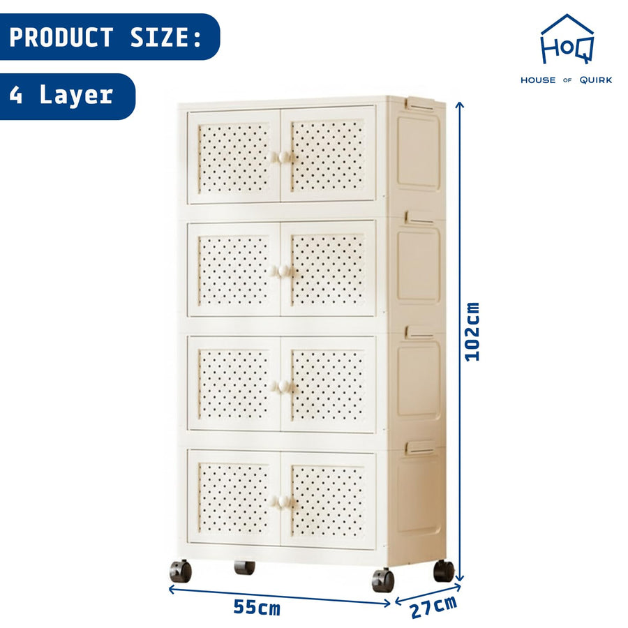 Rattan Design Foldable Storage Box with Wheels (White)