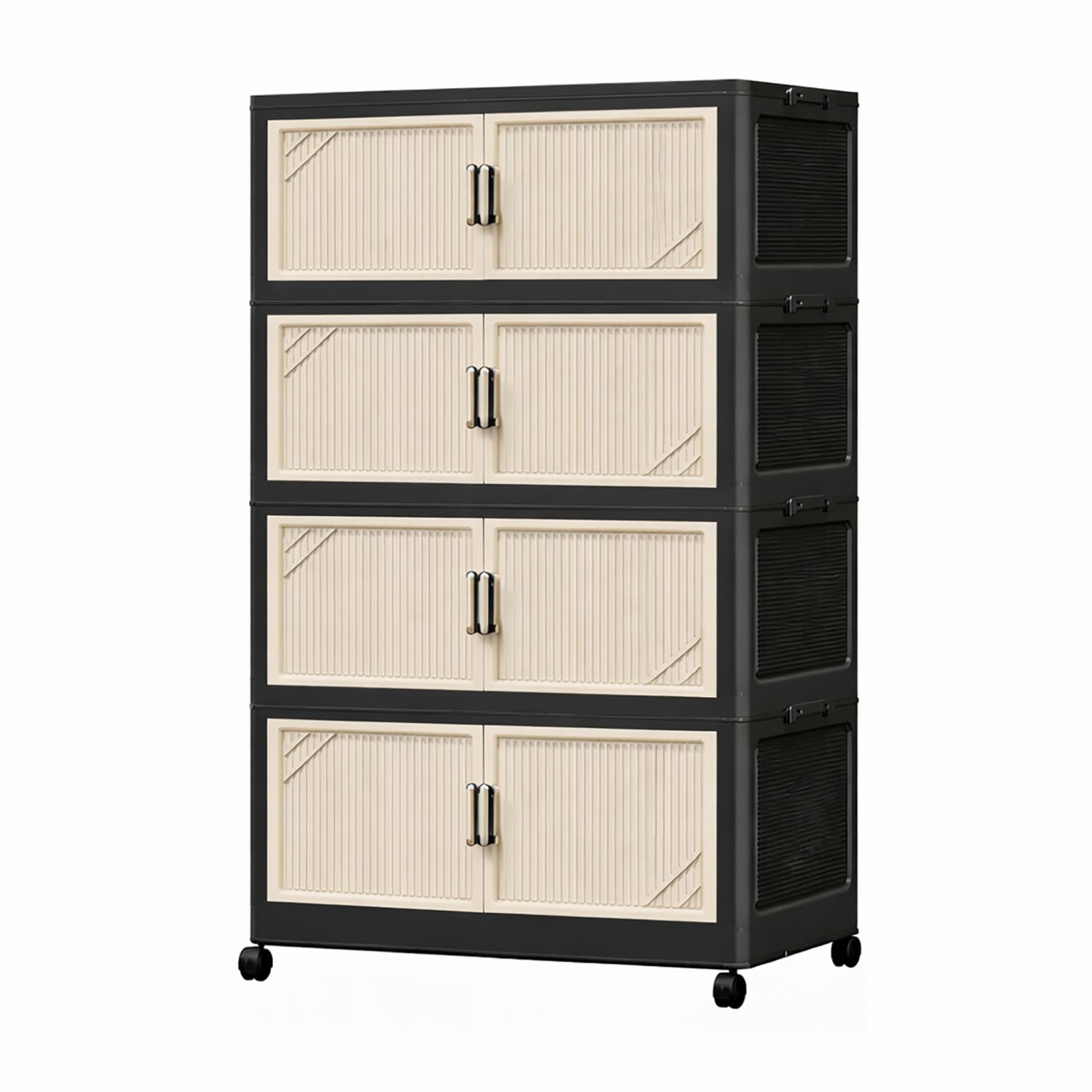 Multi-Tier Foldable Storage Box with Wheels (Black/Beige)