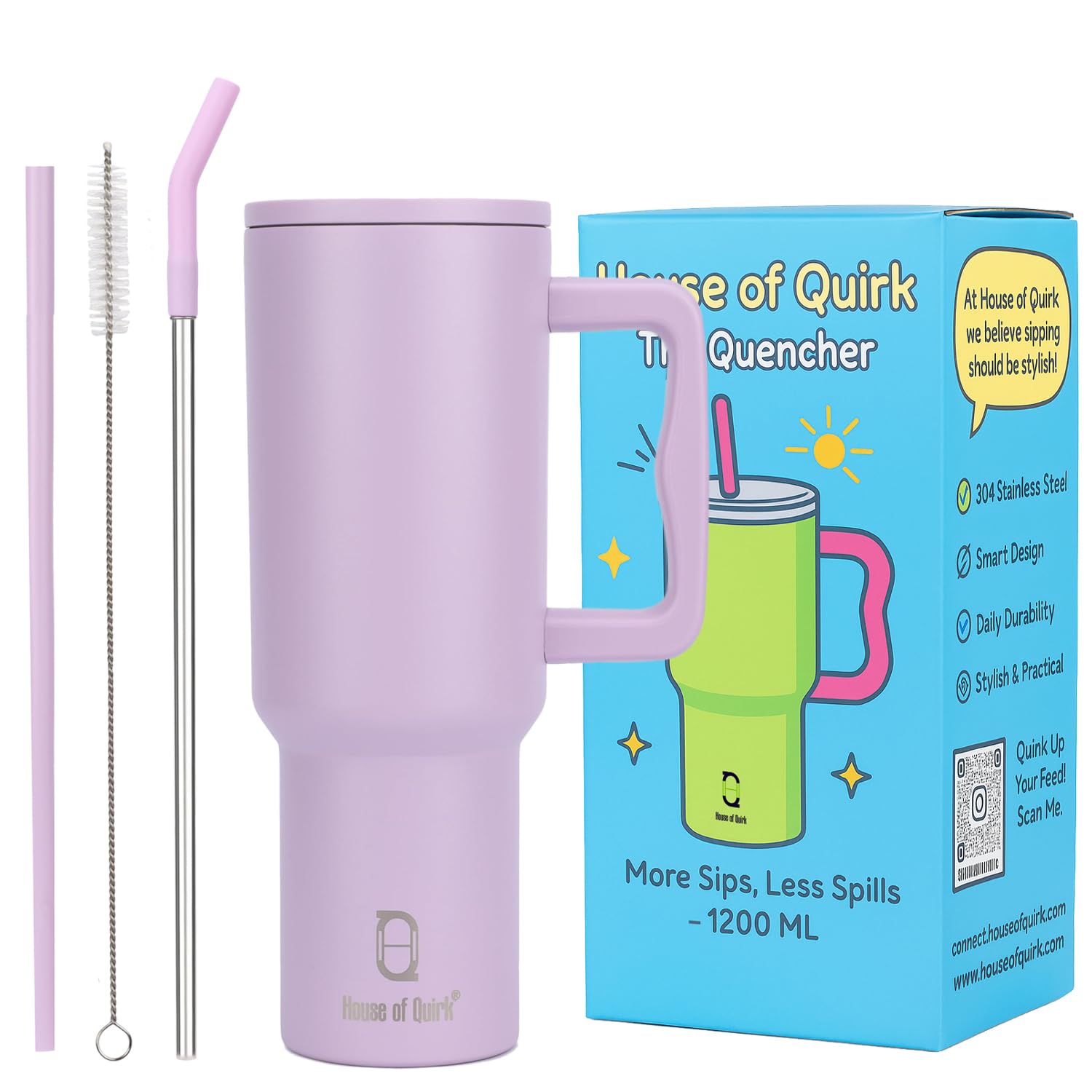 Stainless Steel Vacuum Insulated Tumbler with Straw and Lid & Handle - (1200 ML)