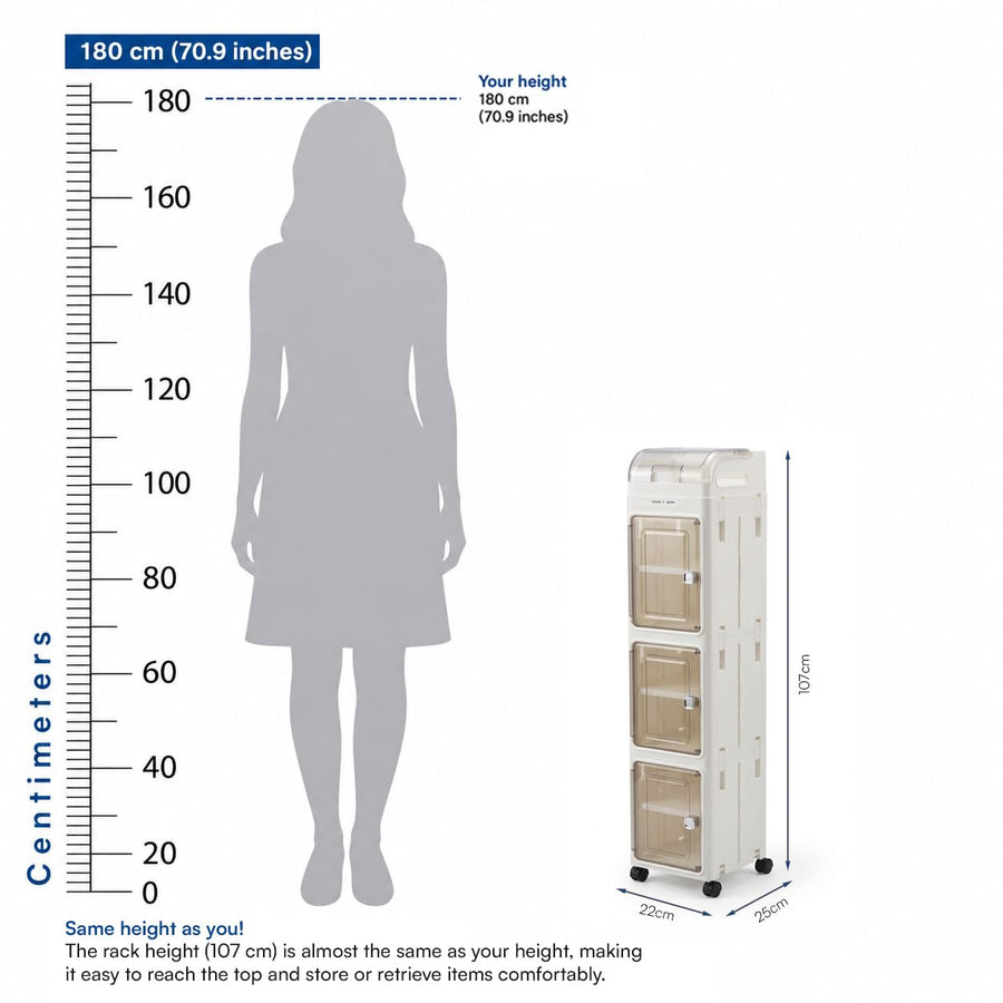4 Layer Narrow Gap Storage Cabinet with Wheels - Cream