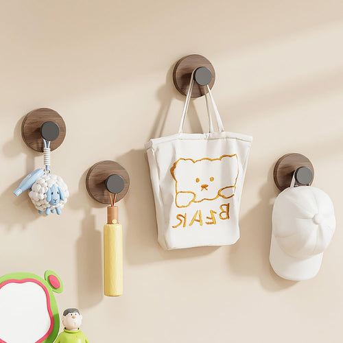Wall Mounted Adhesive Hooks – Set of 4 Heavy-Duty Multipurpose Hooks (Brown)