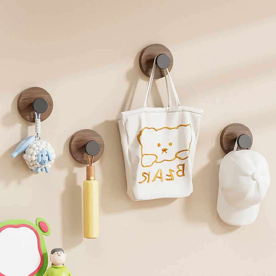 Wall Mounted Adhesive Hooks – Set of 4 Heavy-Duty Multipurpose Hooks (Brown)