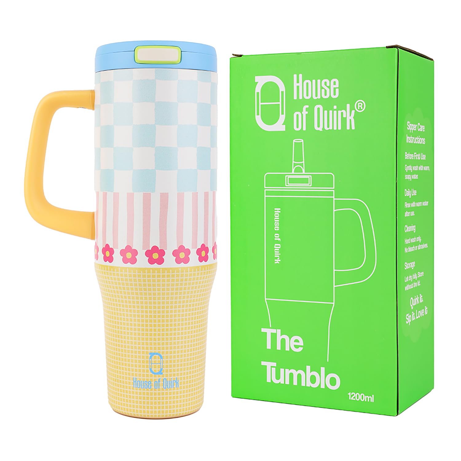 1200ML Stainless Steel Tumbler with Handle & Pop-Up Lid (Printed)