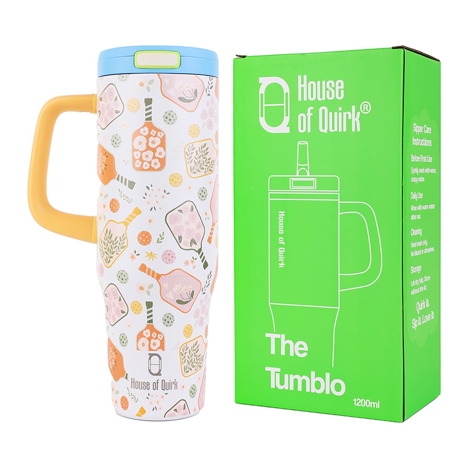 1200ML Stainless Steel Tumbler with Handle & Pop-Up Lid (Printed)