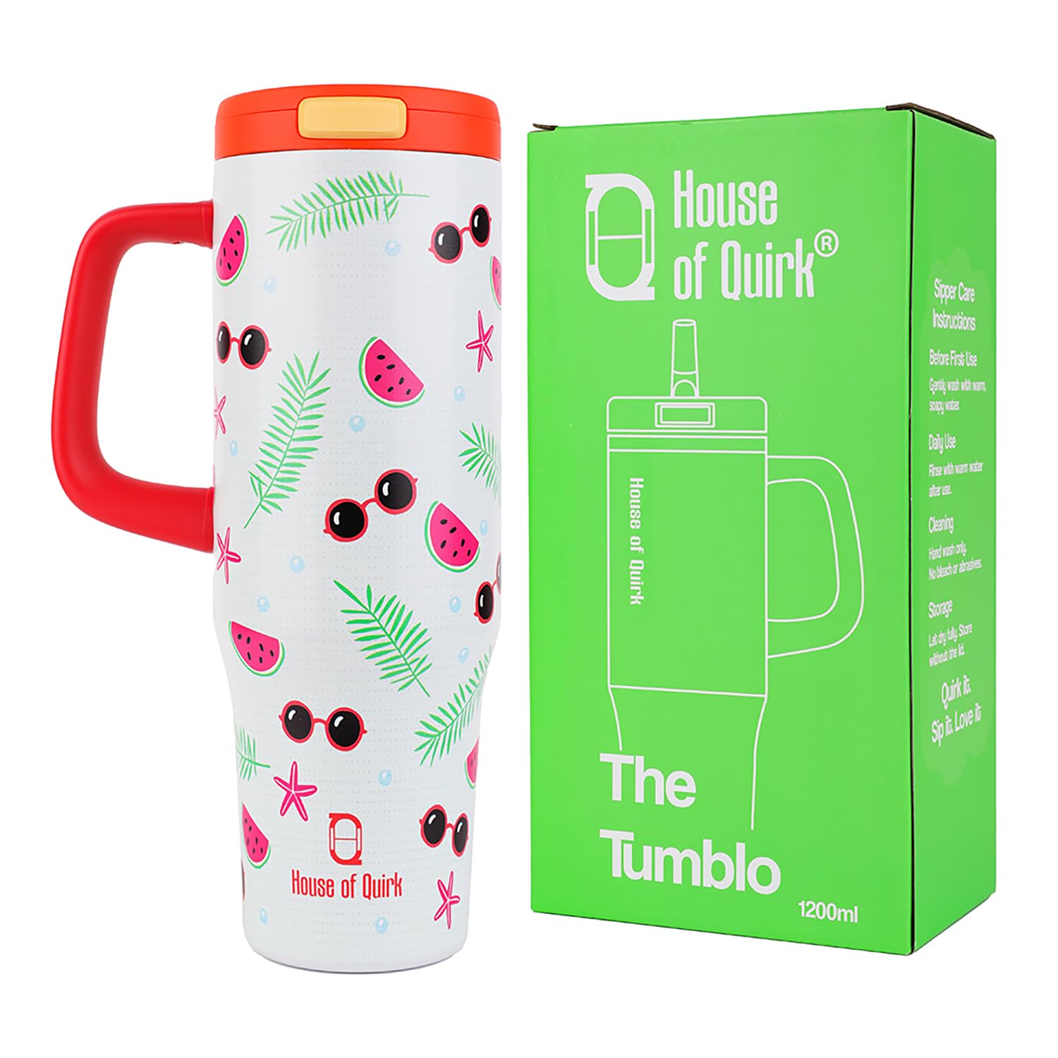 1200ML Stainless Steel Tumbler with Handle & Pop-Up Lid (Printed)