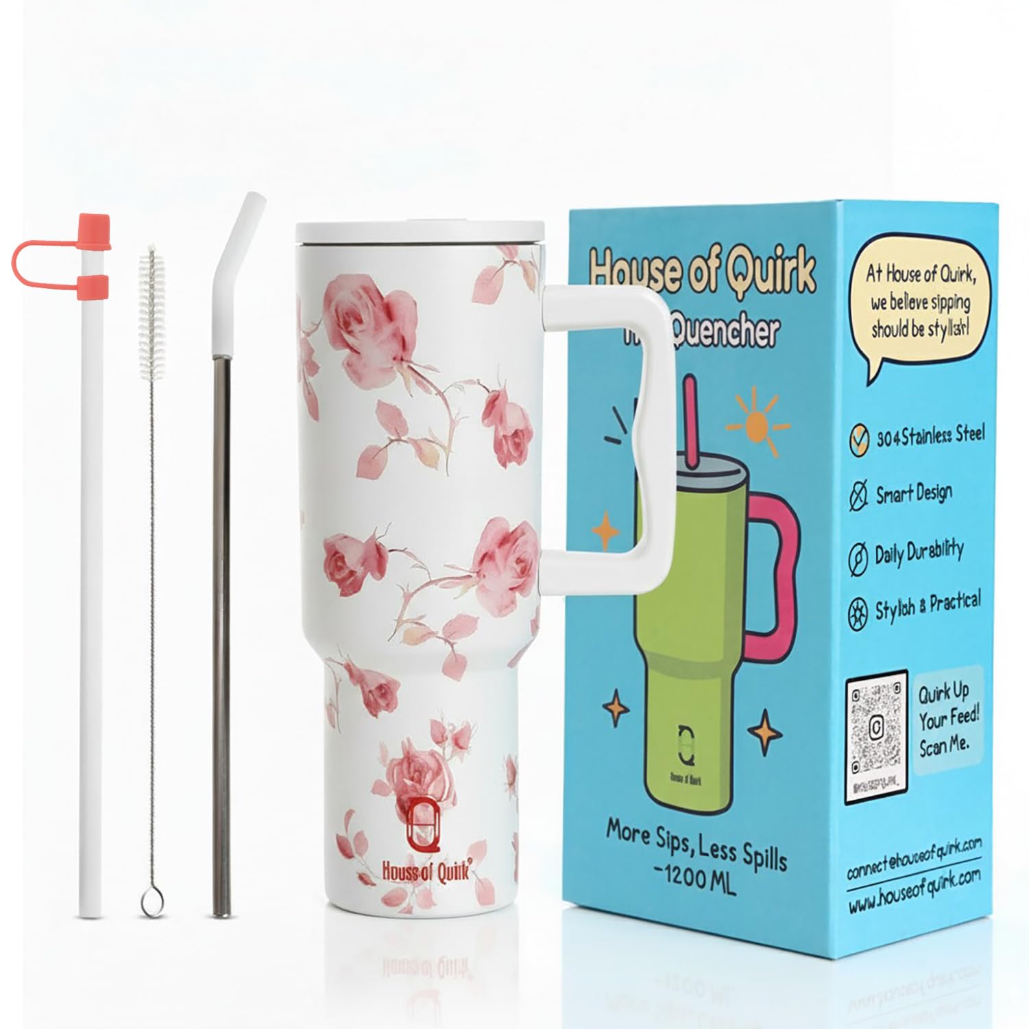 1200ML Insulated Stainless Steel Tumbler with Lid, Handle & Straws - (1200 ML)