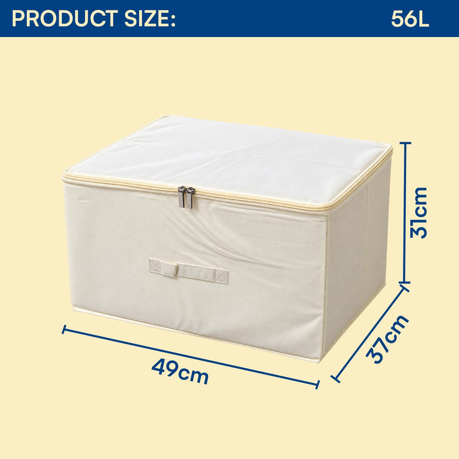 Linen Storage Box with Zipper - Off-White