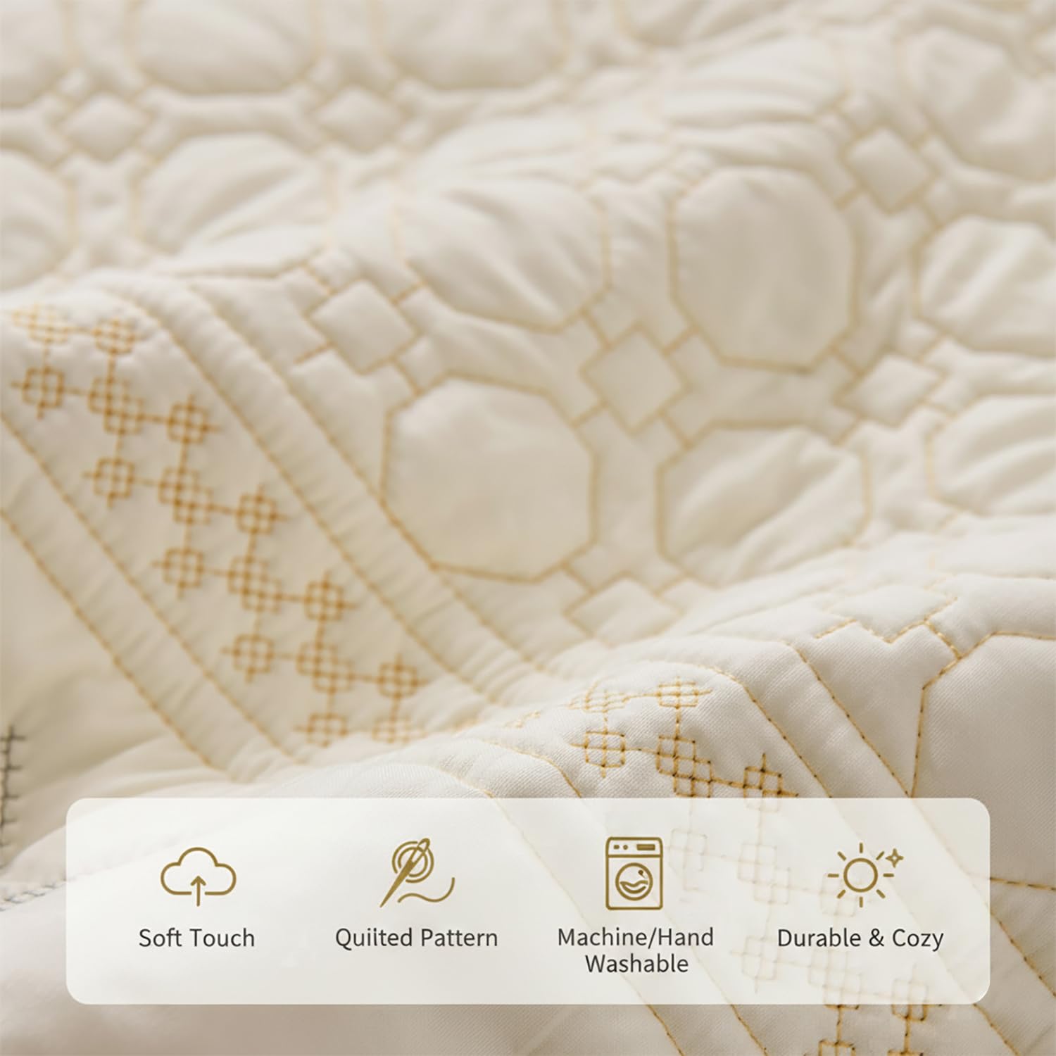 Glacier Series Quilted Sofa Cover – Soft, non-slip & washable furniture protector- Vanilla
