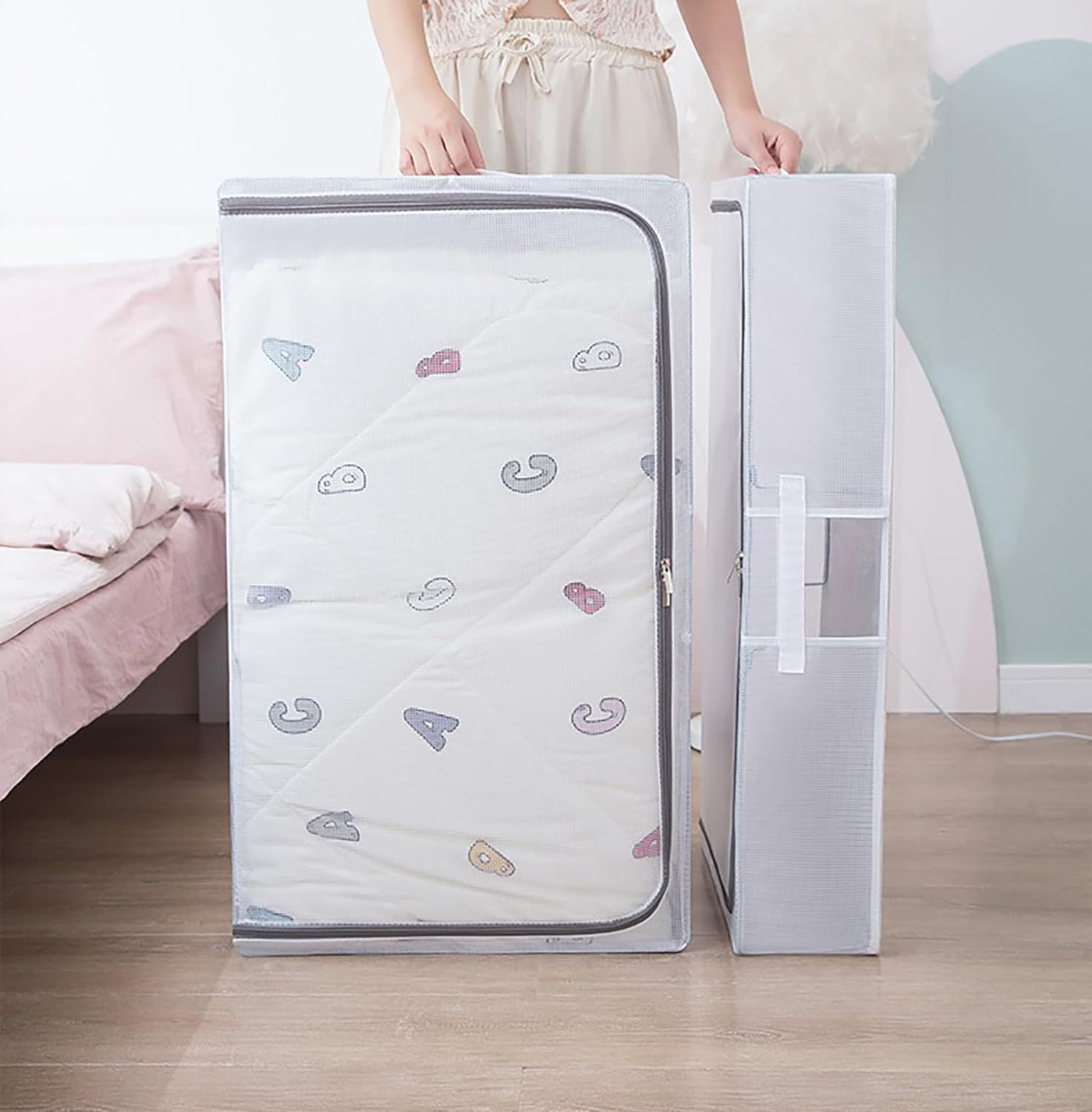 Transparent Under-bed Clothes Storage Bag Organizer with Folding - (56 Litre)