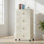 Rattan Design Foldable Storage Box with Wheels (White)