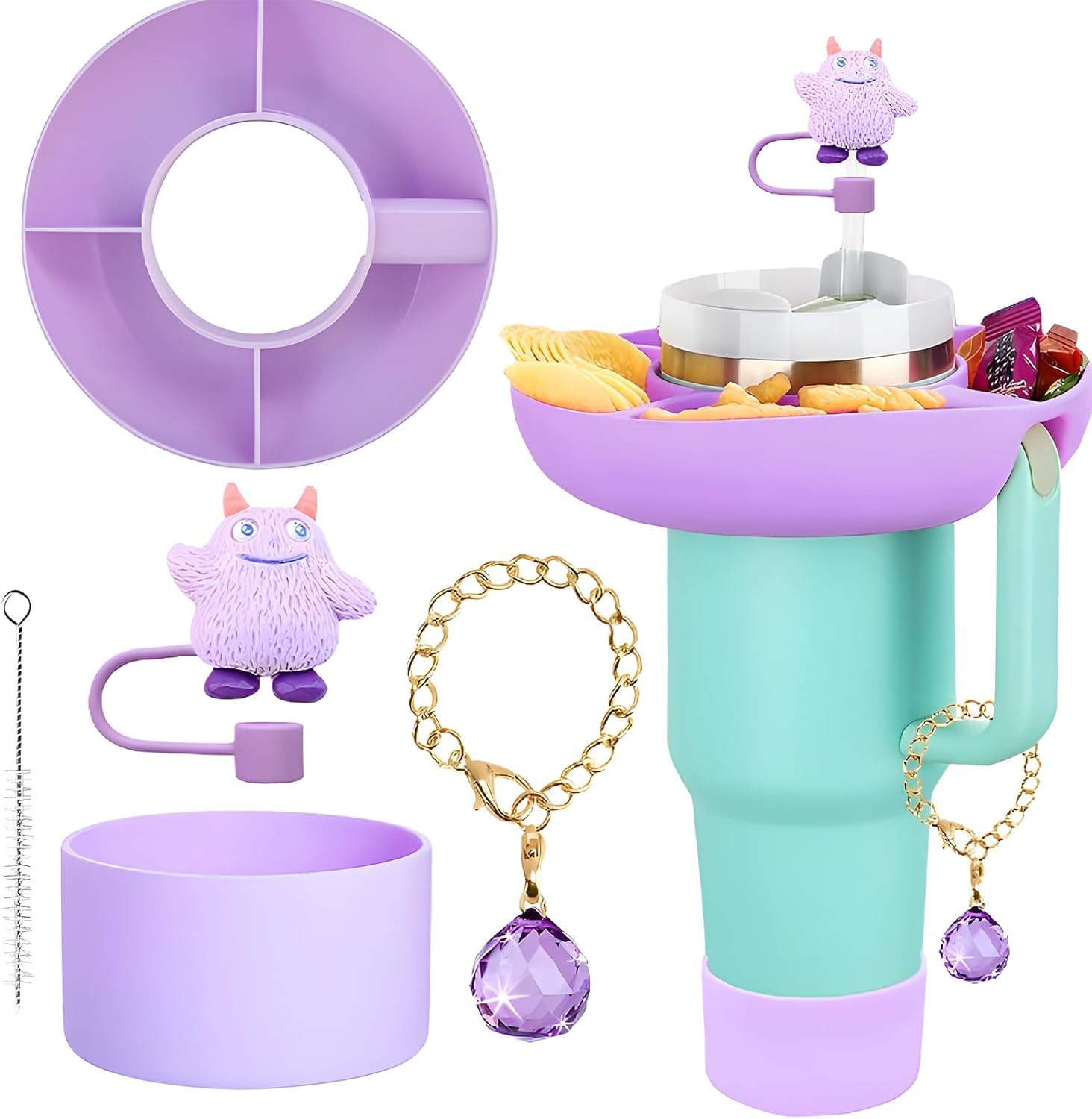 5Pcs Plastic Snack Bowl & Silicone Cup Boot Set for 40oz Tumbler with Handle( Tumbler Not Inclued)