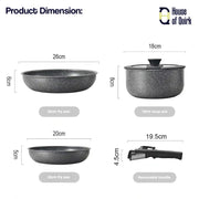 Maifan Stone 5-Piece Nonstick Cookware Set Detachable Handle Induction Safe