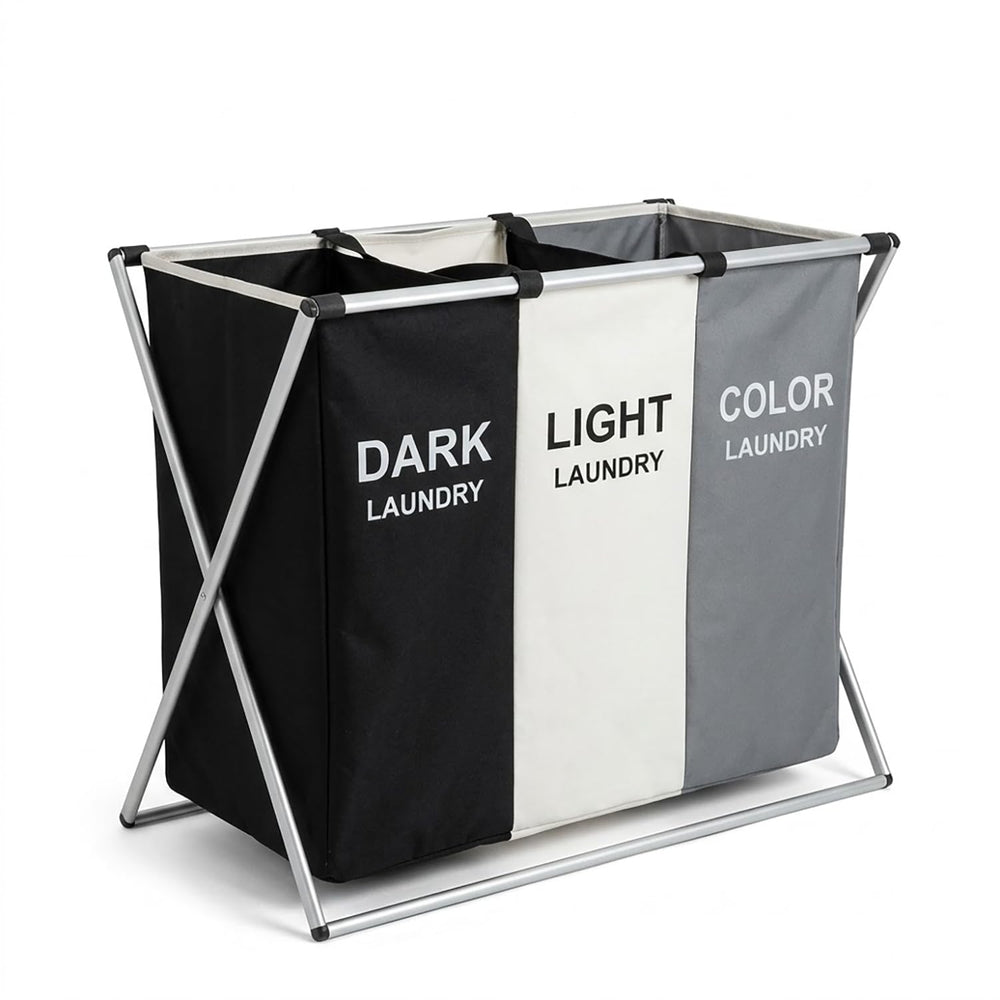 3 Section Laundry Basket with Oxford Bags - Multicolor
