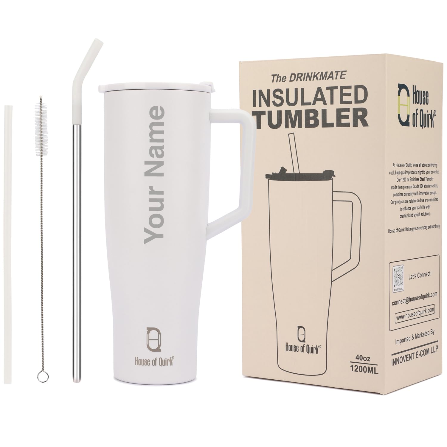 1200ML Custom Name Tumbler with Handle & 2 Straw Flip Lid (Non-Returnable & Non-Replaceable)