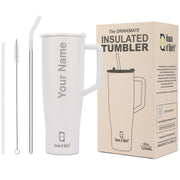 1200ML Custom Name Tumbler with Handle & 2 Straw Flip Lid (Non-Returnable & Non-Replaceable)