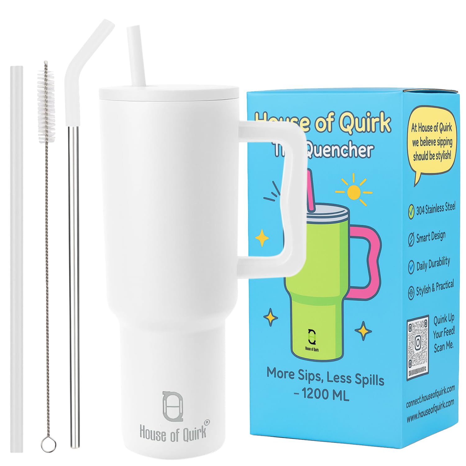 Stainless Steel Vacuum Insulated Tumbler with Straw and Lid & Handle - (1200 ML)