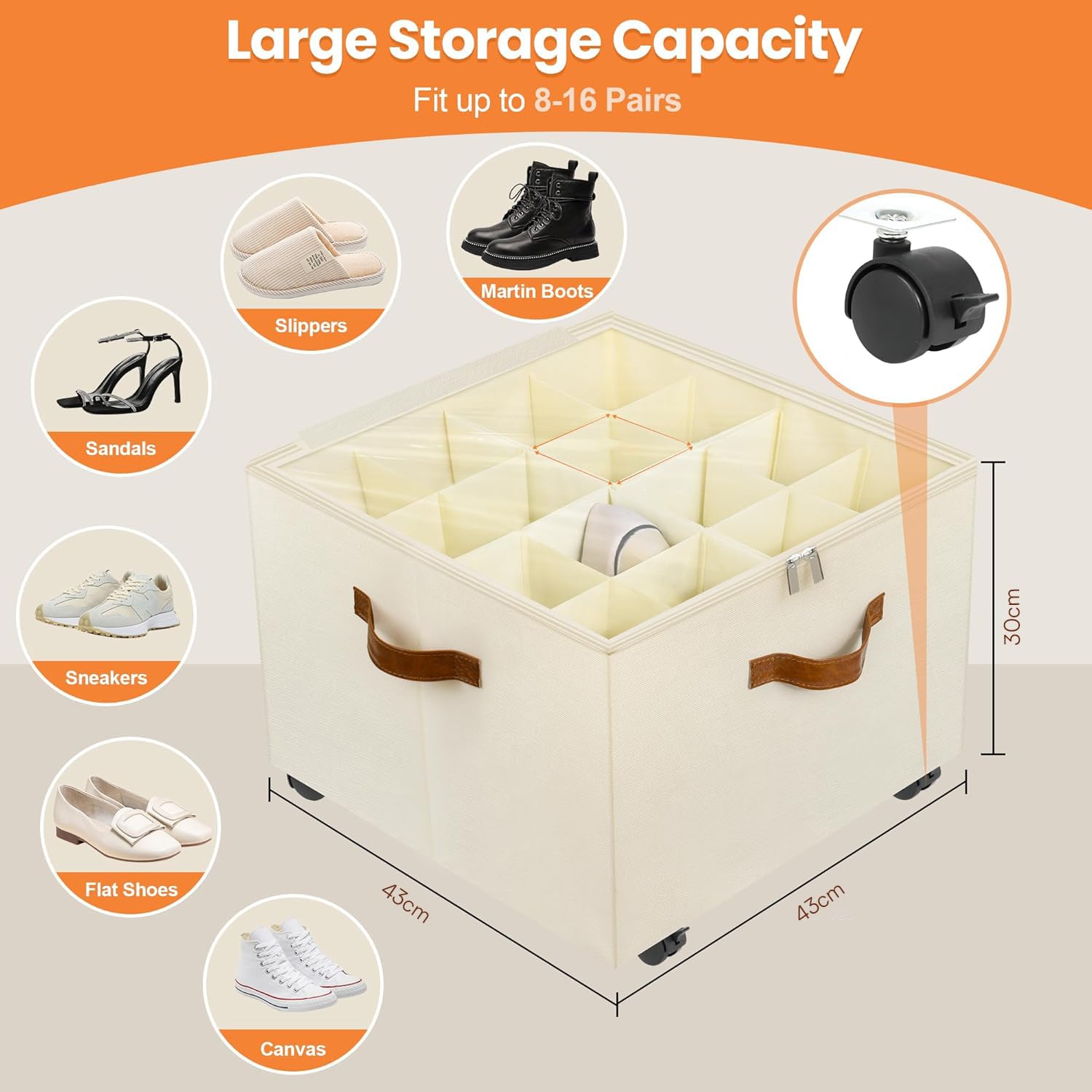 Transparent Storage Box with Wheels & 16 Adjustable Dividers