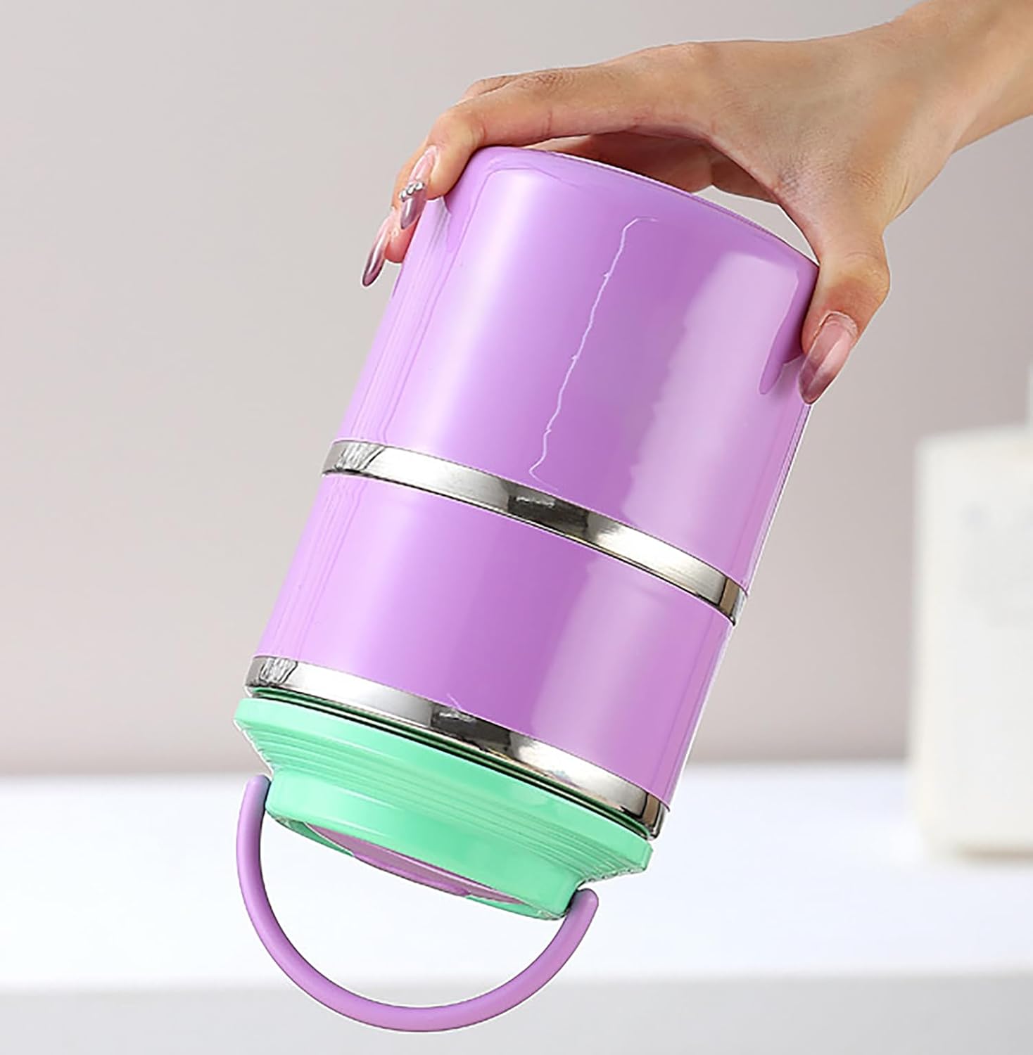 2 Layer 304 Stainless Steel Round Lunch Box for Office