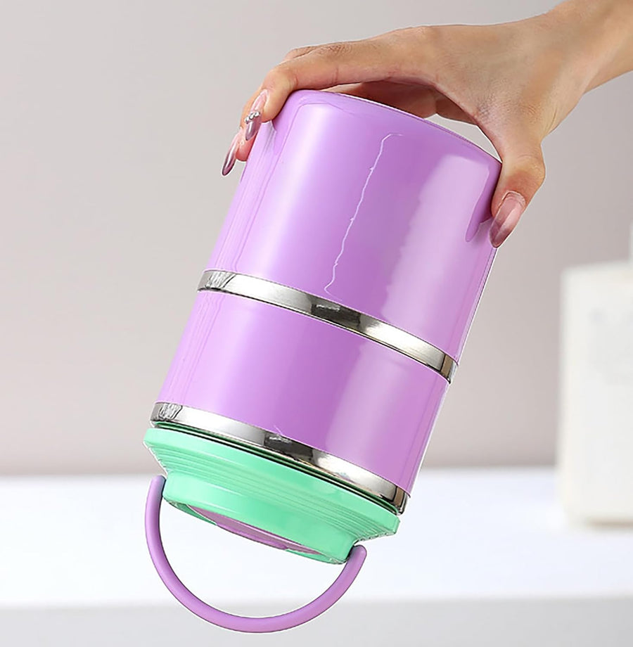 2 Layer 304 Stainless Steel Round Lunch Box for Office