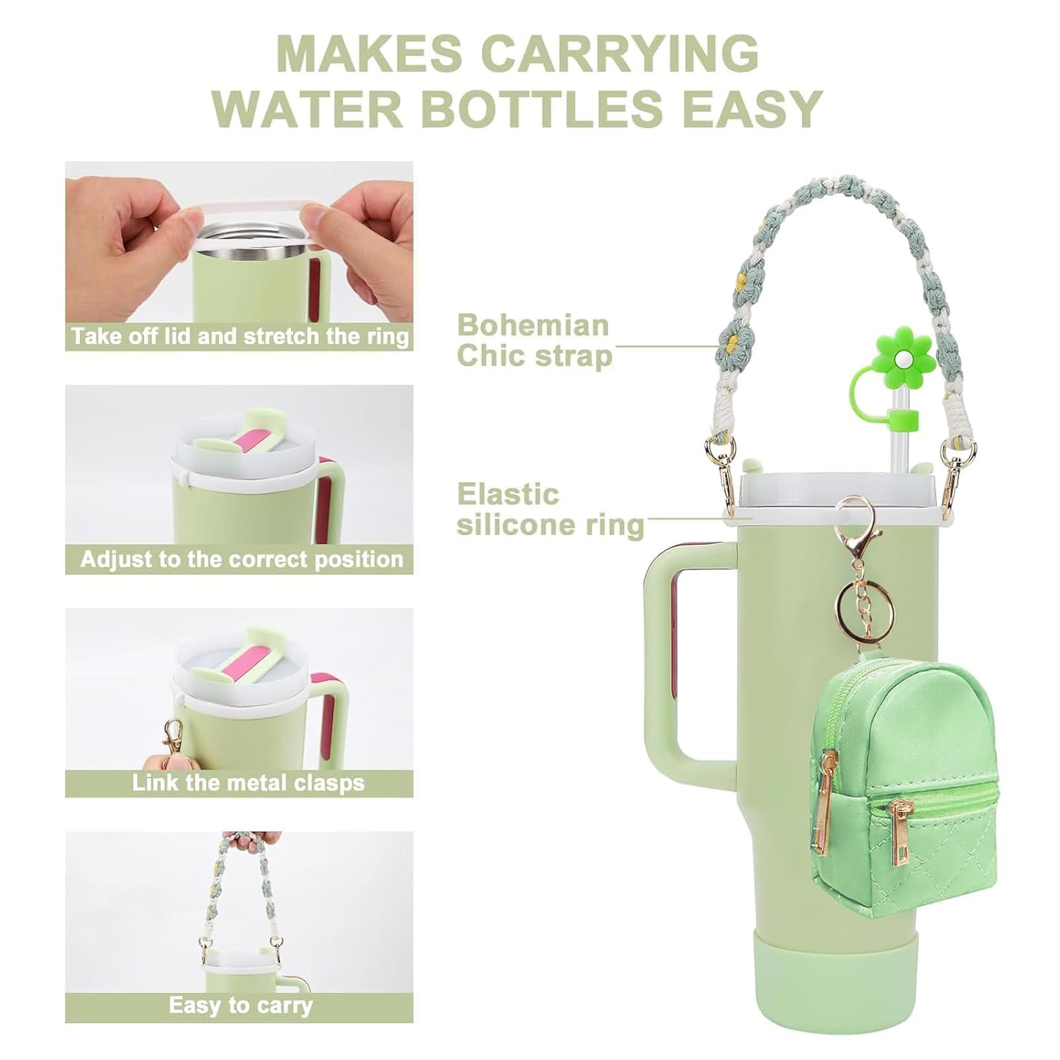 7 PCS Cup Accessories Set | Tumbler Accessories for 30oz & 40oz | Silicone Boot, Handle Strap, Coin Purse & Straw Covers(Tumbler Not Included)